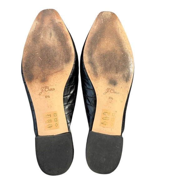 J. Crew Carolyn Mule Flats Slides Croc Embossed Leather Size 8.5 Black - Picture 3 of 6